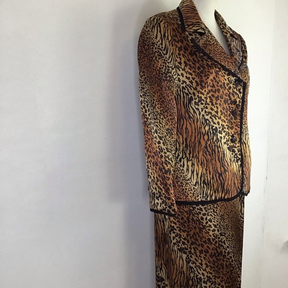 CHANCELLE WOMEN VINTAGE ELGANT 2 PIECE MULTI-ANIMAL PRINT BLAZER SKIRT SET SZ 12 - Picture 3 of 13